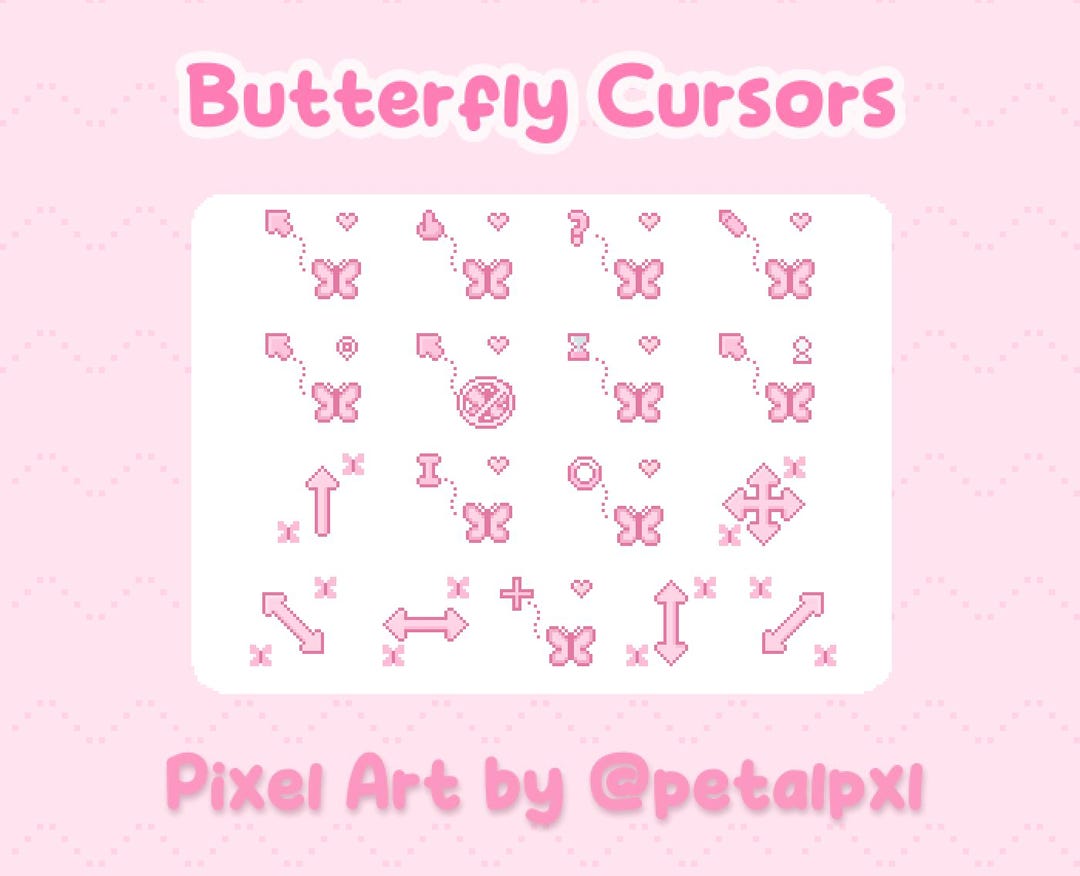 Butterfly Cursors for Windows - Cute Pixel Art Cursor Pack - Pink Mouse ...