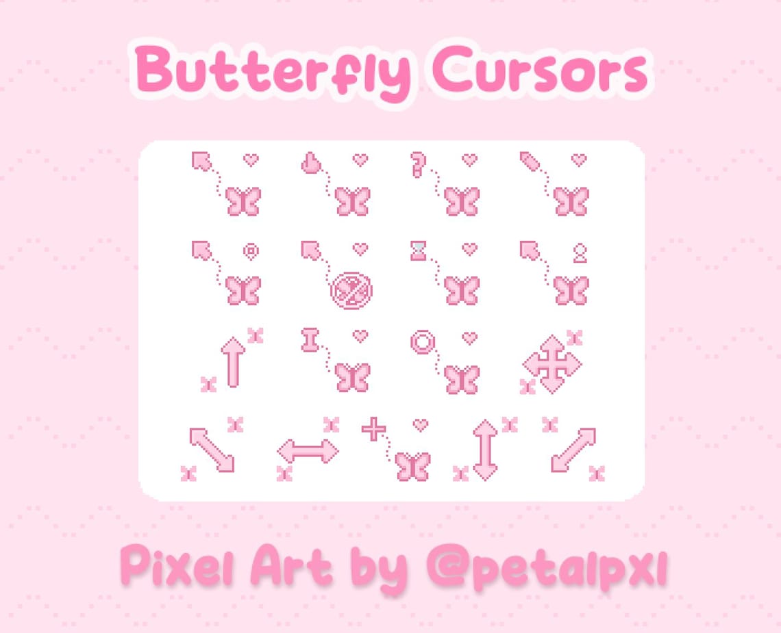 Pink Cursor Target Butterfly Cursors for Windows - Cute Pixel Art Cursor Pack - Pink Mouse ...