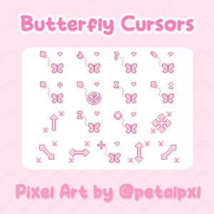 Cursores de mariposa para Windows - Pack de cursores con diseño de píxeles - Cursores de ratón rosados