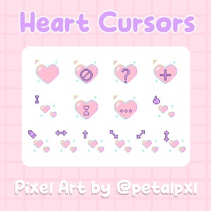 14 Cute Animated Mouse Cursors (Windows Only) - Pink Heart Cursor Pack - Cute Custom Mouse Pointers - Kawaii Pixel Art - Windows PC Cursors