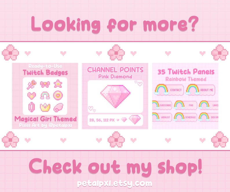 Text: Looking for more? Check out my shop.
