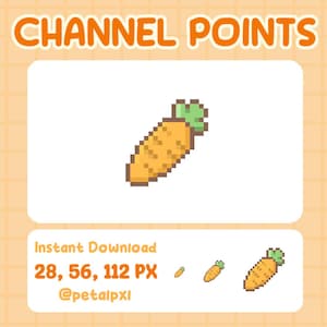Icono de puntos de canal de zanahoria para Twitch - Emotes de Twitch adorables - Punto de canal con pixel art adorable - Emote de Twitch - Iconos de rol de Discord - Emotes de comida