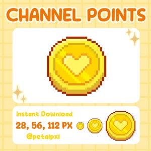 Heart Coin Channel Points - Golden Coin Emote - Stream Emotes for Twitch - Cute Stream Assets - Kawaii Pixel Art Twitch Icon - Premade PNG