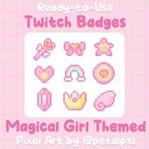 Magical Girl Twitch Badges - Cute Pixel Art Sub/Bit Badges - Kawaii Pastel Premade Assets for Streamers - Discord Role Icons