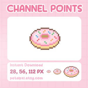 Icono de puntos de canal de donut para Twitch - Iconos de recompensas de canal - Puntos de canal con arte pixelado - Emoticones de Twitch - Emoticones de comida - Icono de comida kawaii