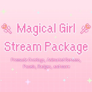 Magical Girl Stream Overlay Pack for Twitch - Cute Pixel Art Stream Package - Stream Screens, Panels, Badges - Pastel Pink Streaming Setup