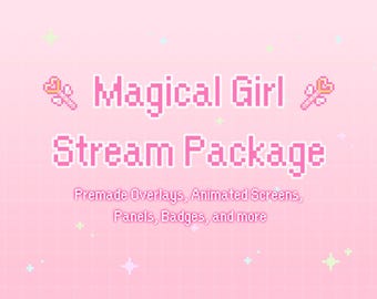 Magical Girl Stream Overlay Pack for Twitch - Cute Pixel Art Stream Package - Stream Screens, Panels, Badges - Pastel Pink Streaming Setup