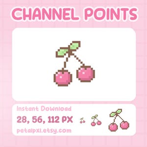Cherry Channel Points Icon for Twitch, Cute Pixel Art Channel Points, Twitch Emotes, Food Emotes, Food Stream Emotes, Rewards, Discord Icons