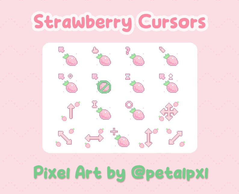 Strawberry Mouse Cursors for PC (windows Only) - Cute Pixel Art Cursor ...
