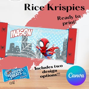 Spidey Editable Rice Krispies Template | Digital Party Favor | Printable Chip Bag | Spidey and Friends