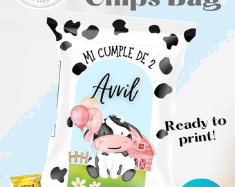 Watercolor Farm Chip Bag Template | Birthday Party Favor (Digital Download)