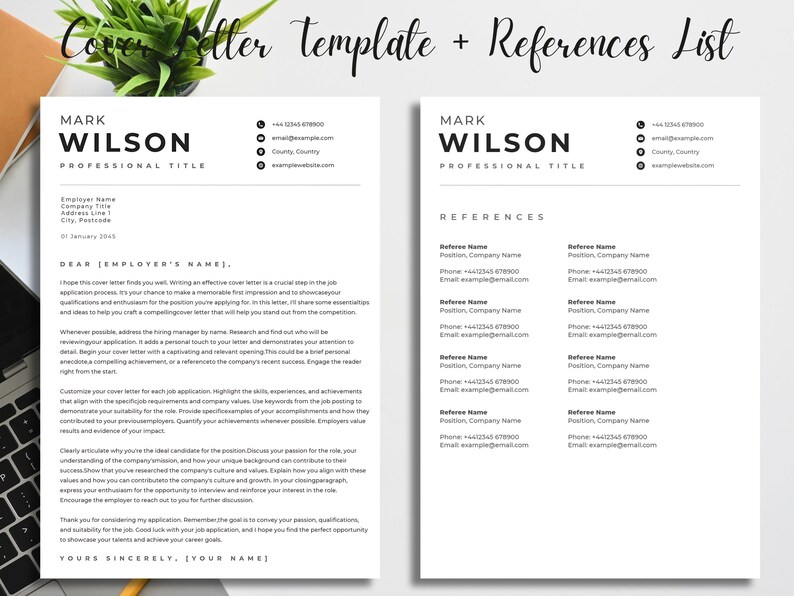 Professional CV Template Pack With Cover Letter, References List and ...
