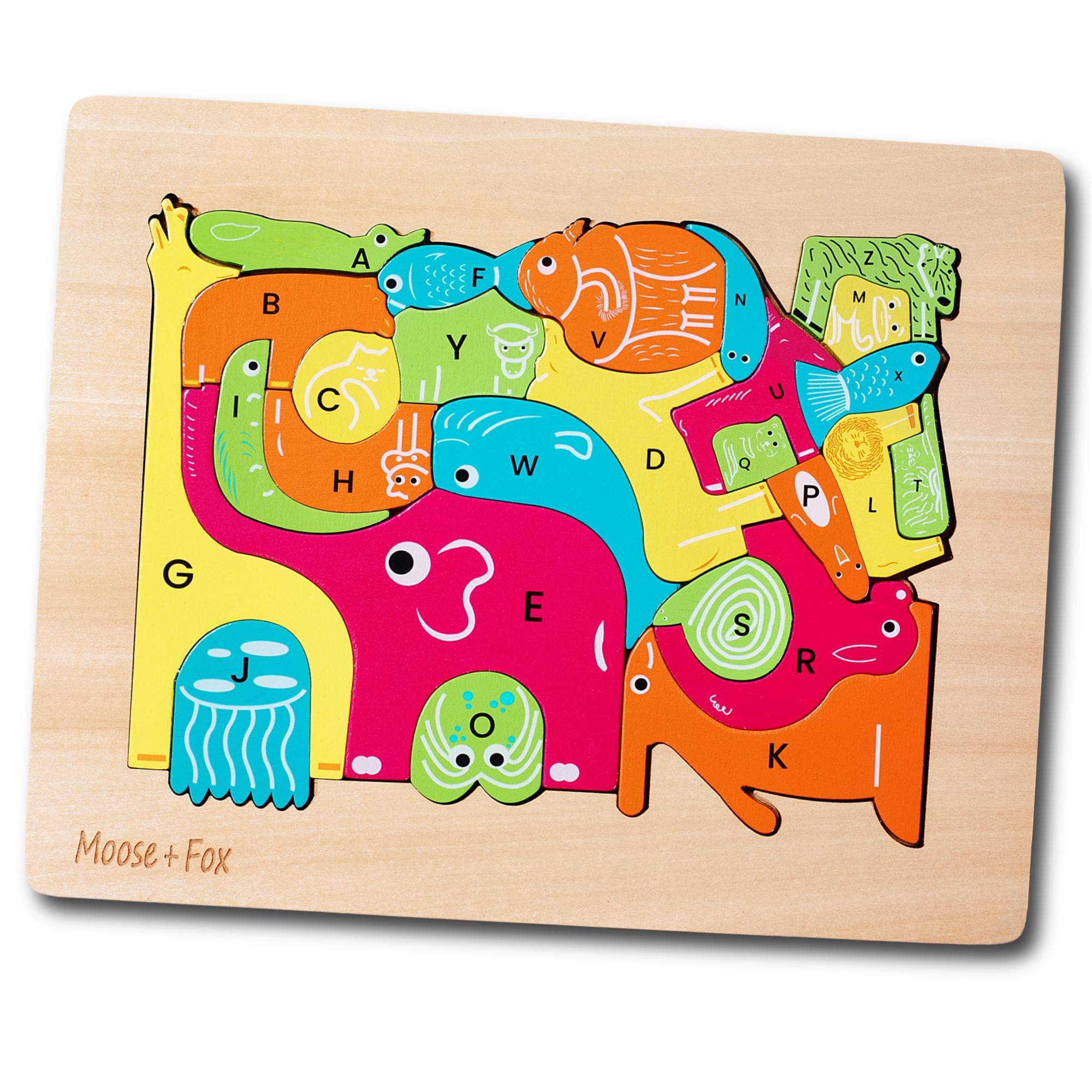 Wooden Animal Alphabet Puzzle for Kids, ABC Learning Toy