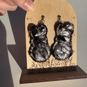 Metallic Black Fuzzy Bunny Earrings: Gothic Easter Statement Jewelry