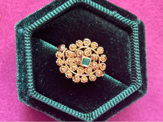 18k Solid Yellow Gold Antique Emerald Indian Fili… - image 1