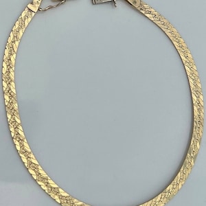 14k 7,25” massivt gult guldarmband i fiskbensmönster Vintage- kvalitetssmycken Dödsbon Födelsedagspresent Mors dag-present