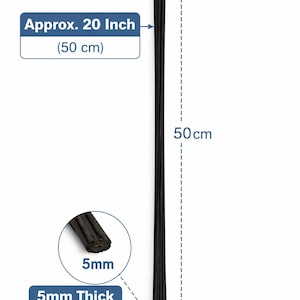May include: A bundle of black sticks, approximately 20 inches (50 cm) long and 0.2 inches (5mm) thick. The image includes a close-up showing the thickness and the text "Approx. 20 Inch (50 cm)" and "5mm Thick (0.2 Inch)".