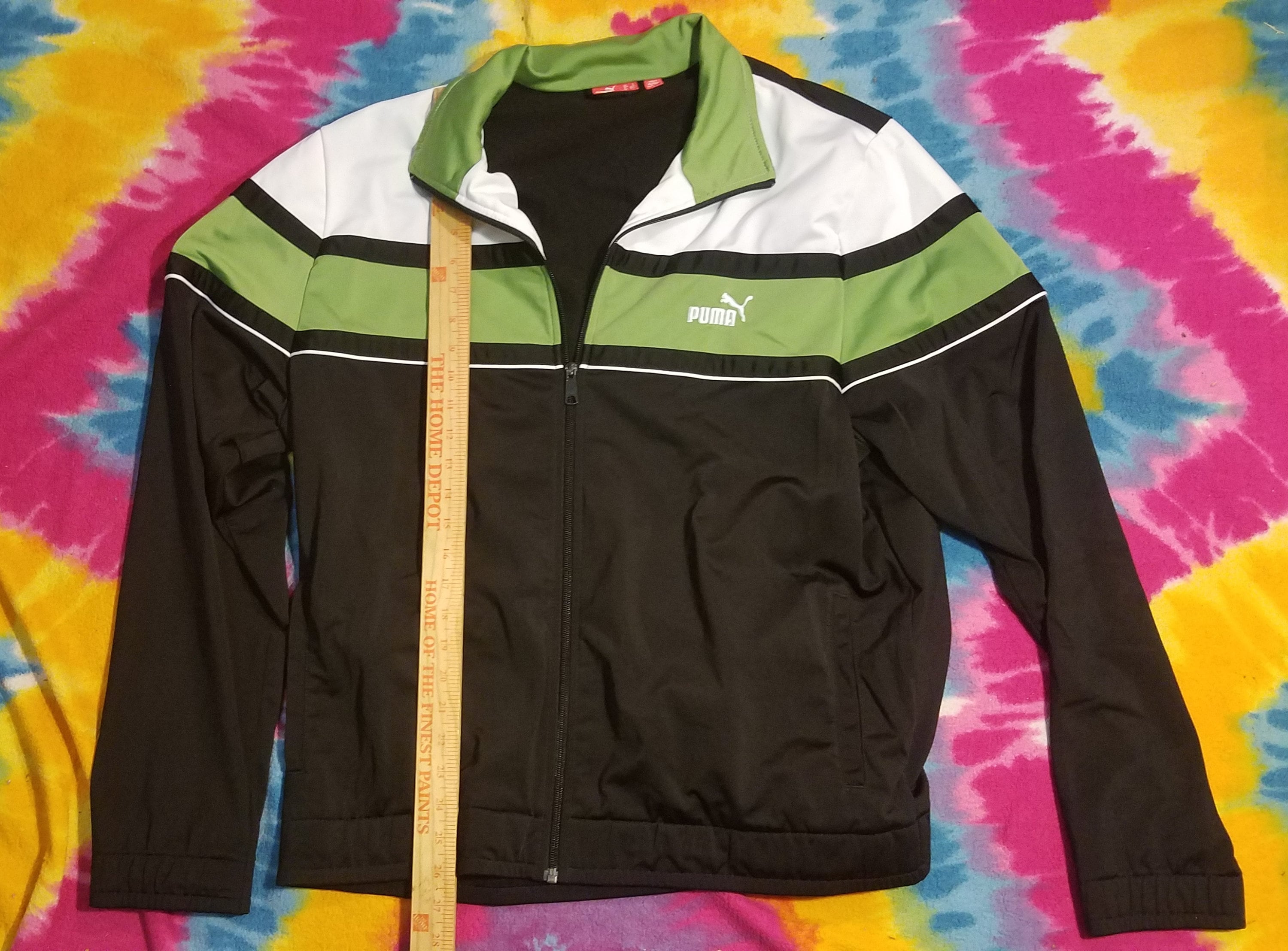 Puma Green stripe Track Jacket L Large Clean Vintage