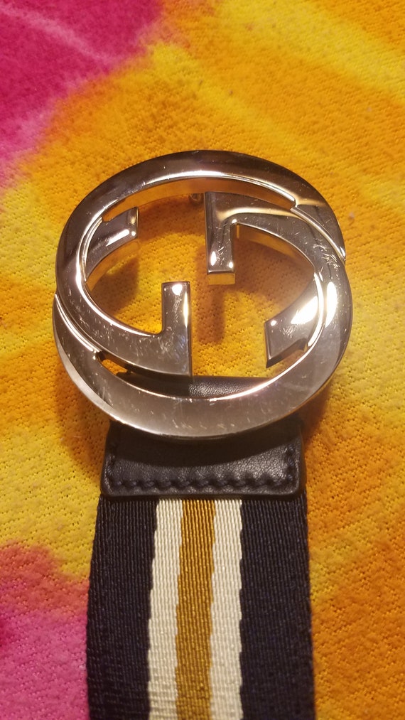Gucci Silver GG Small Blue Stripe Belt Wide Style - Etsy display picture 2