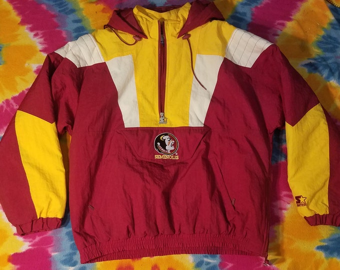 Vintage Starter Jacket Pullover Seminoles Florida State Red Yellow 90s