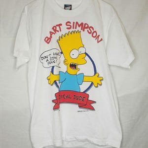 Bart Simpsons Radical Dude Vintage White L Mens Shirt Clean