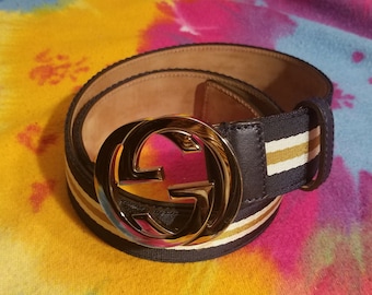 Gucci Silver GG Small Blue stripe Belt Wide style