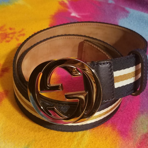 Gucci Silver GG Small Blue stripe Belt Wide style