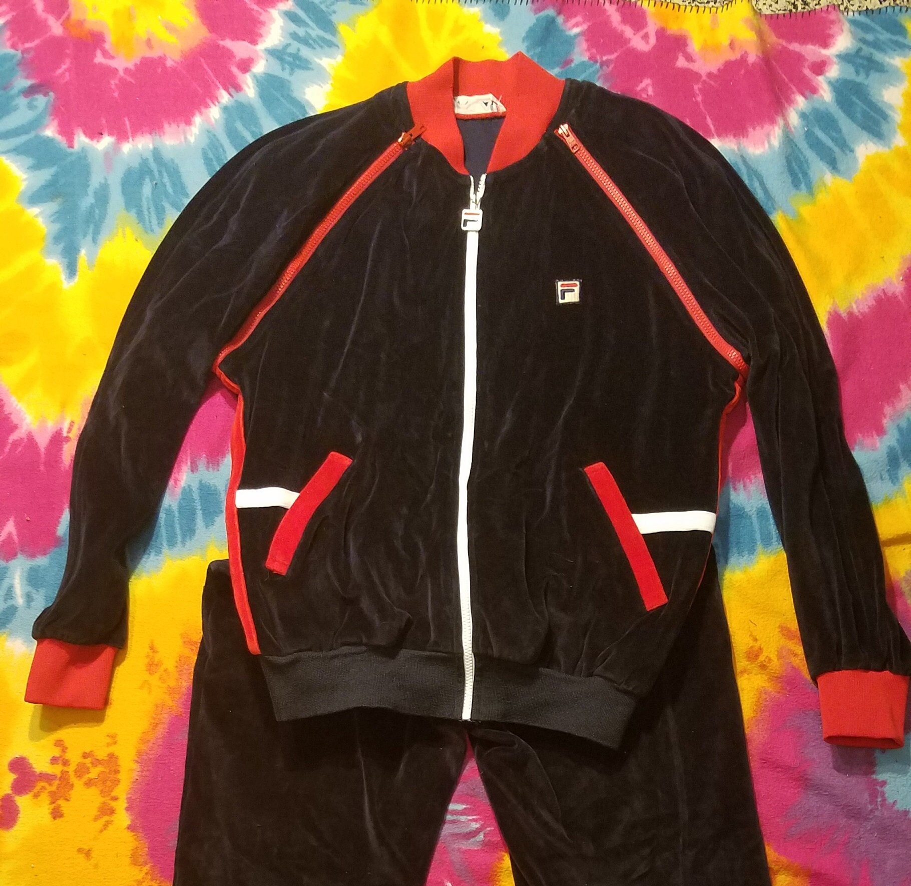Vintage 70s Women's Fila Velour Tracksuit Set, Made In Italy, Size 10, Y2K