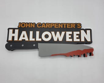 Soporte para cuchillos de Halloween - Exhibición de accesorios de películas de Halloween de John Carpenter / Estantería de recuerdos de terror, decoración y objetos de colección