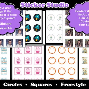 Sticker Studio - 2&quot; Custom Sticker Maker - Create Printable Sheet - Make Personalized & Photo Stickers - PSD Layout Template w/Cut Lines