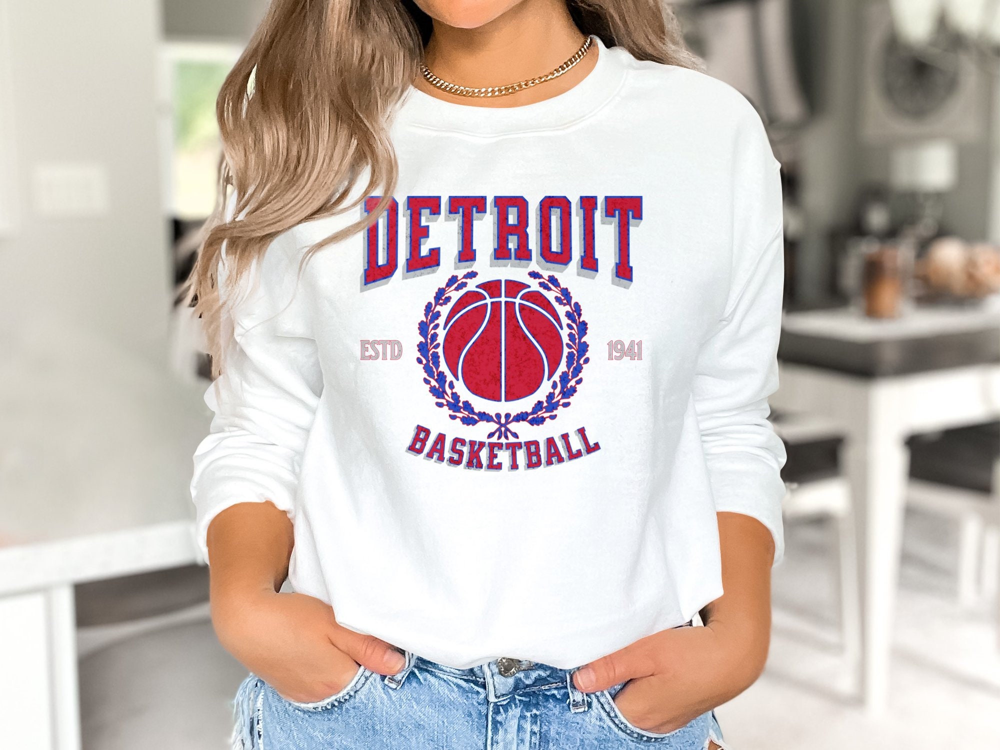 Detroit Pistons Fashion Colour Wordmark Crew Sweatshirt - Mens
