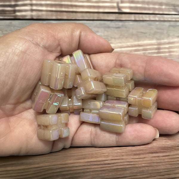 New Beige Luminous Cube Beads Set of 5