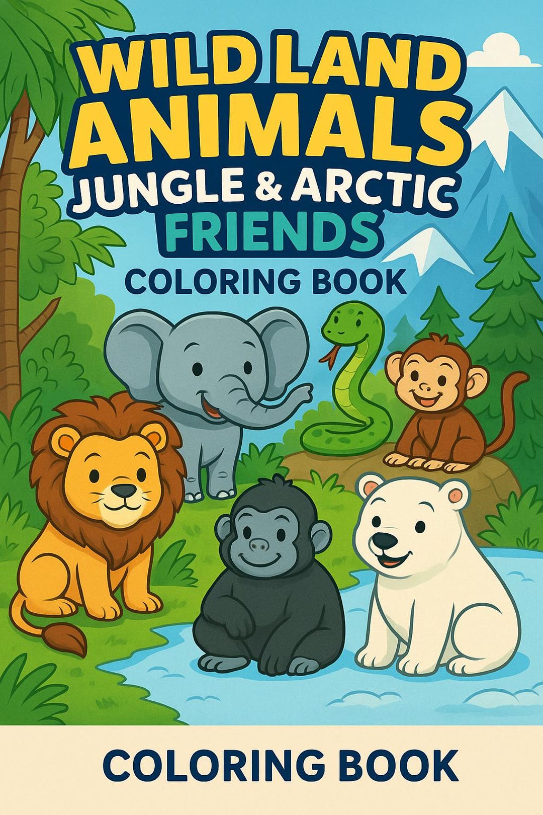Wild Land Animals Coloring Book for Kids – Jungle & Arctic Friends – 30 ...