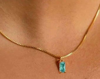 Emerald Zircon birthday Stone Pendant Necklace