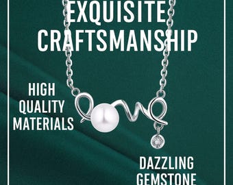925 Sterling Silver Love Necklace with Pearl and Gemstone – Elegant Jewelry Gift