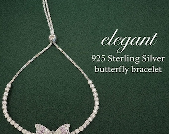 925 sterling silver butterfly Dainty Tennis Chain Bracelet
