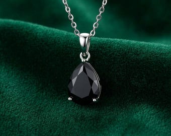925 Sterling Silver Teardrop Black Spinel Necklace