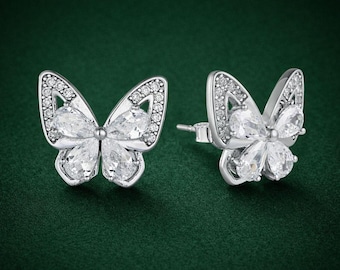 925 sterling silver Elegant Crystal Butterfly Stud Earrings