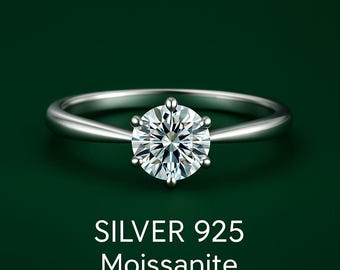 1 Carat Moissanite Solitaire Engagement Ring – 925 Sterling Silver, Round Cut