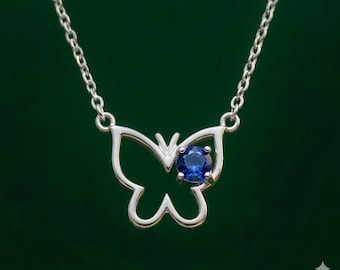 925 Sterling Silver Butterfly Necklace with Blue Sapphire