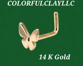 14K Gold Minimalist Nose Studs - Butterfly, Star, and Crystal Flower Collection