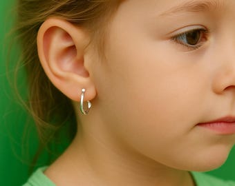 Silver Twisted Hoop Earrings             Minimalist Small Hoops for Women & Kids