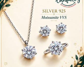 925 Sterling Silver VVS1 Moissanite Jewelry Set