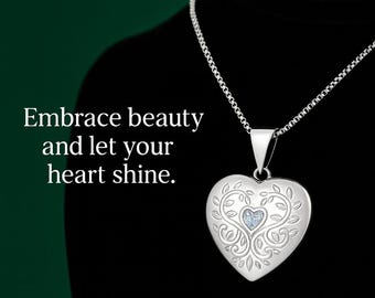 beautifully engraved 925 Sterling Silver Floral Heart Locket