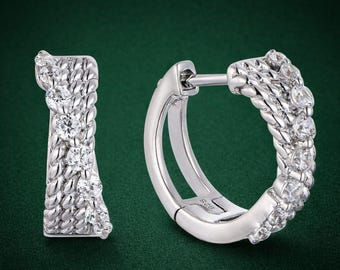 Sterling Silver Rope Hoop Earrings with CZ Stones