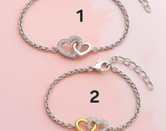 Sliver 925 bracelets. Double Heart Link Bracelet