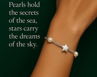 Sterlingzilveren armband met ster en parel – op dromerige oceaan en lucht geïnspireerde sieraden