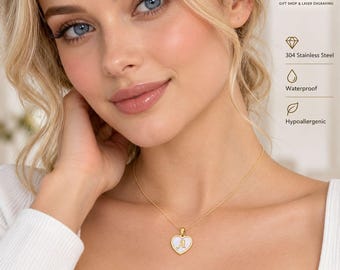 18K Gold Plated Initial Pendant, Pearlescent Letter Charm (A-Z)