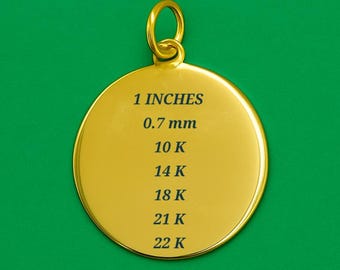 Gold Round Pendant 10K 14K 18K 21K  22K  Custom Engraved Name Necklace or picture