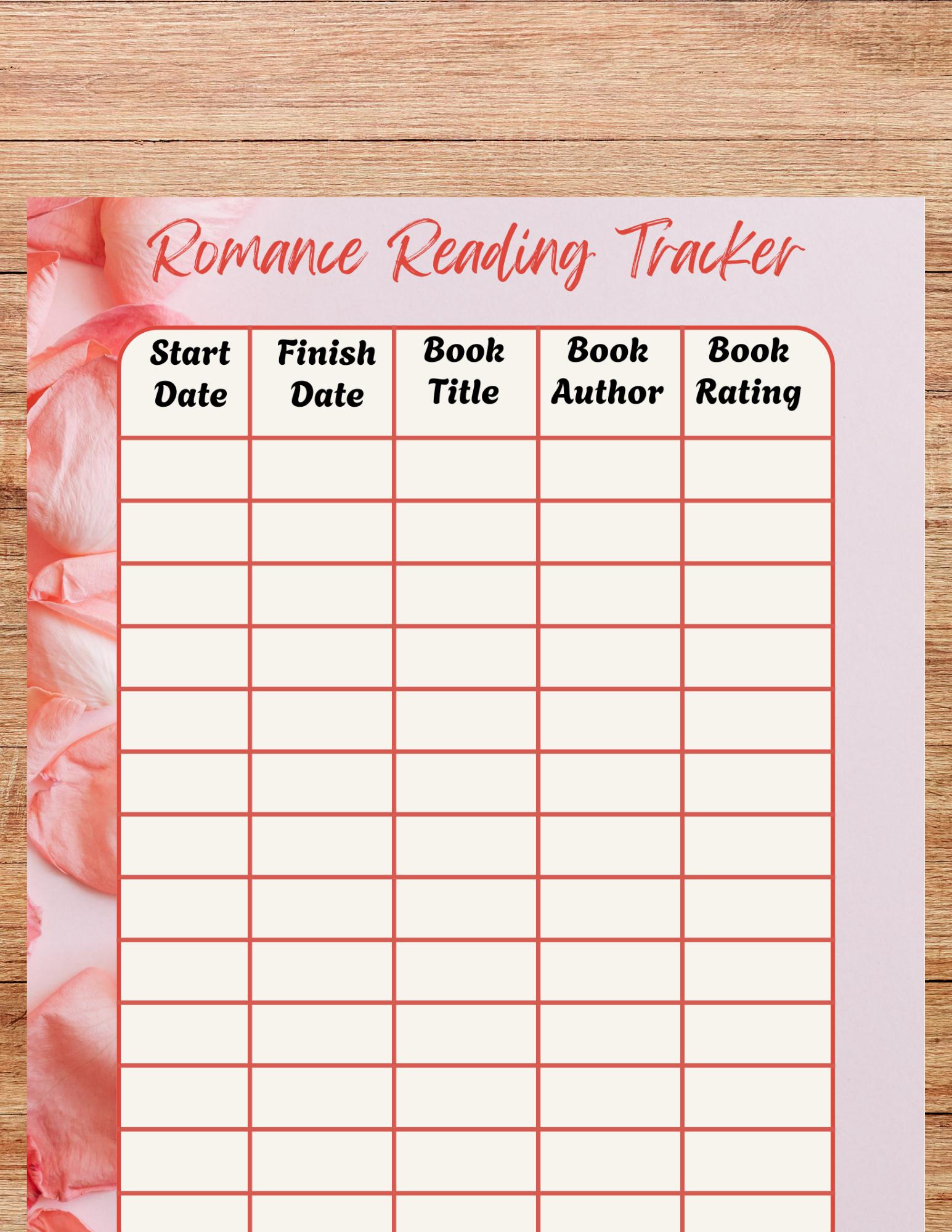Romance Reading Tracker Printable | Book Log TBR Planner | Aesthetic ...